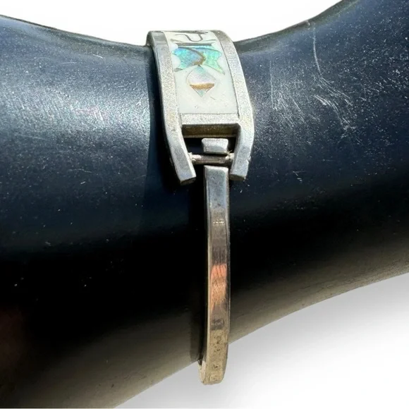 Vintage Alpaca Silver and Abalone Shell Bracelet - Picture 5 of 7